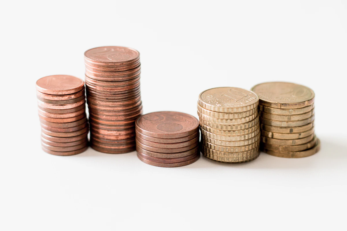 Small stacks of copper and gold coins